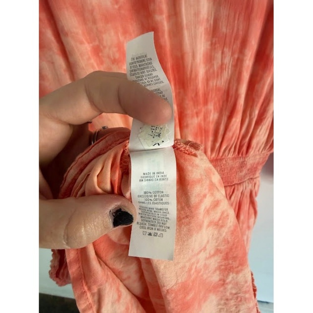 Boho Tie Dye Aerie Smocked Ruffle Mini Dress Womens Medium Coral - Picture 10 of 10